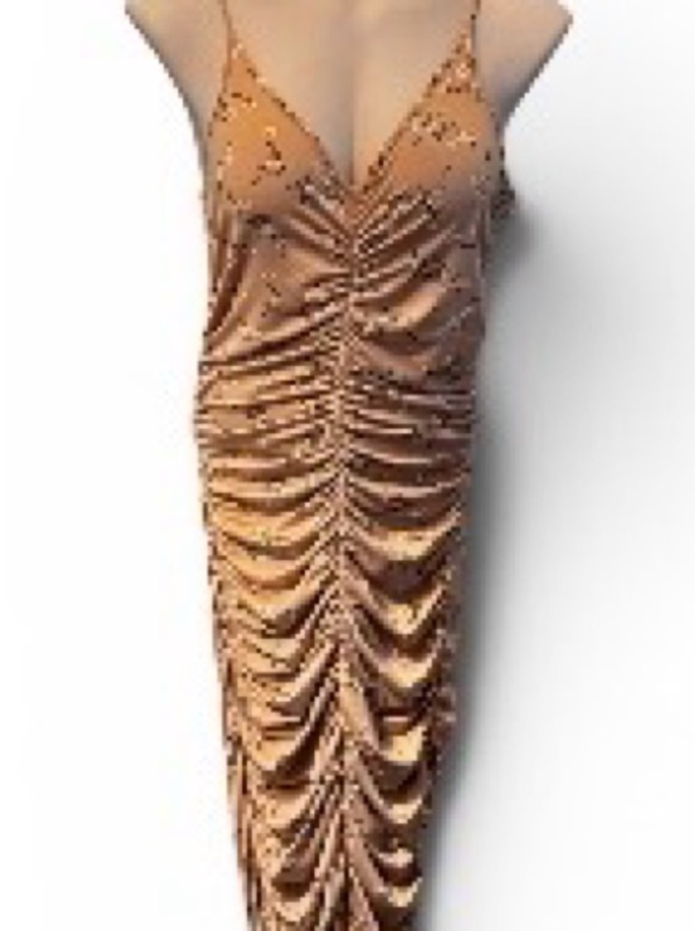 Ruched Satin Maxi Slip Dress in Bronze